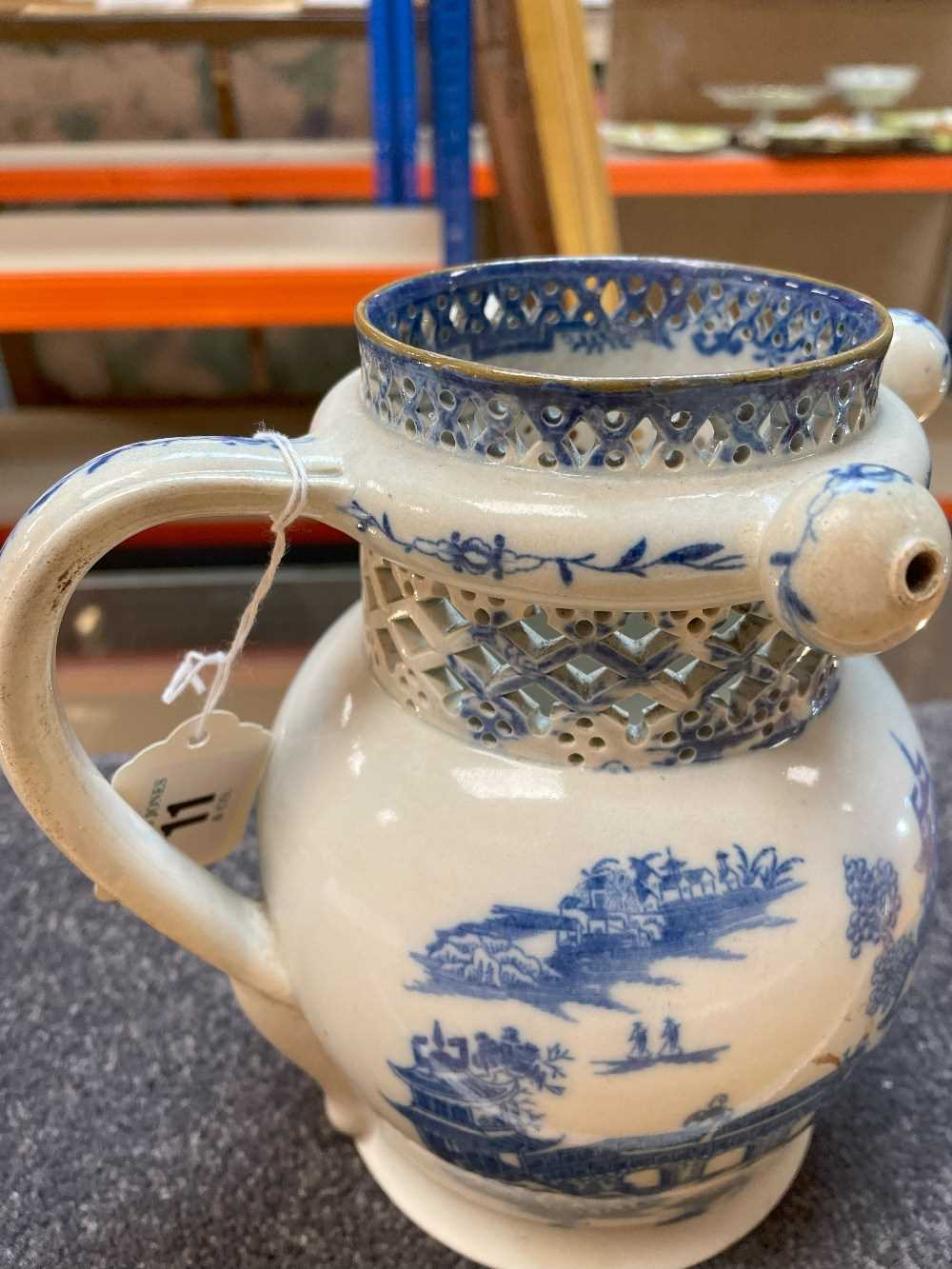 SWANSEA CAMBRIAN PEARLWARE PUZZLE JUG circa 1810, printed in blue with the 'Longbridge' pattern, - Image 4 of 20