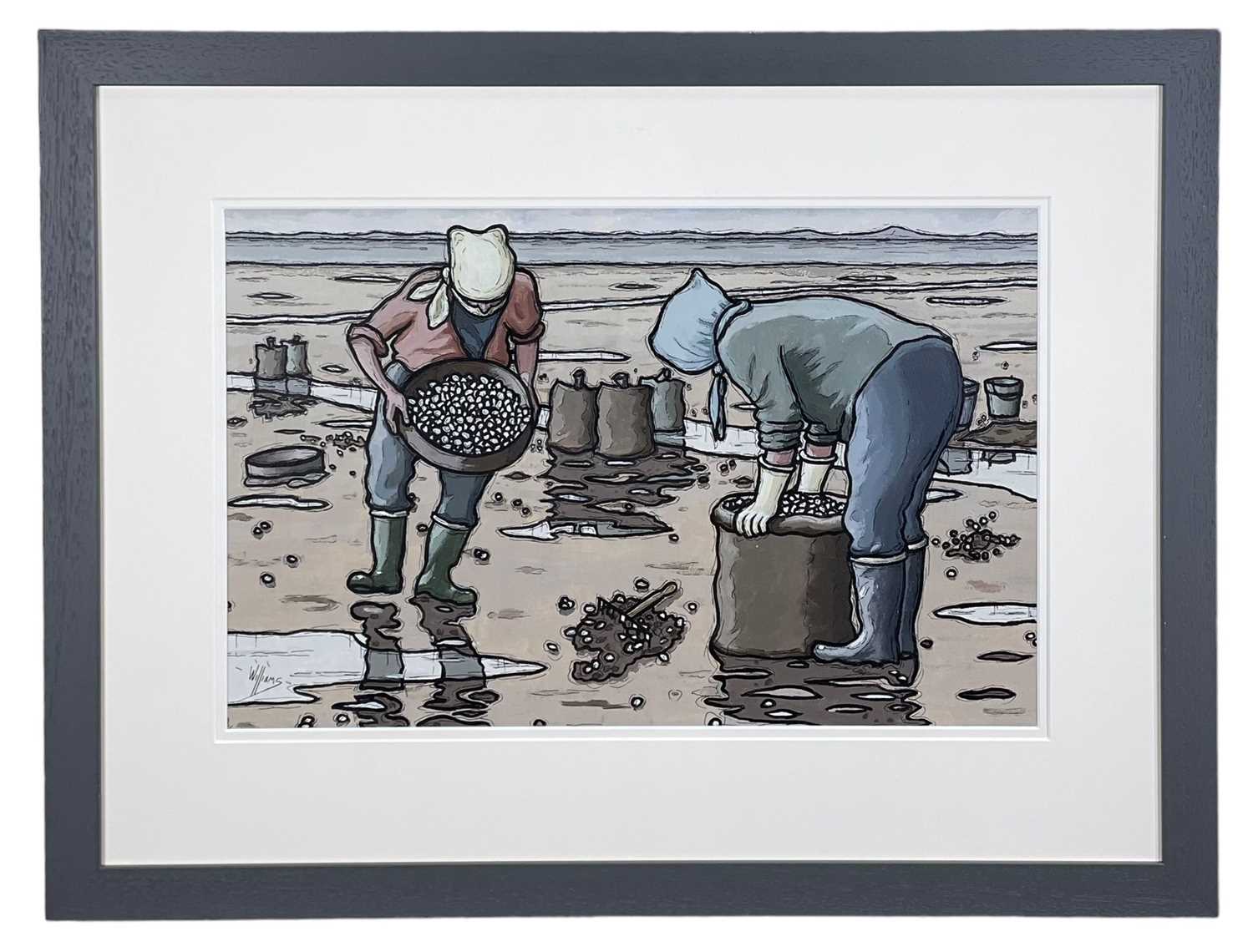 ALAN WILLIAMS (Welsh Contemporary) acrylic - entitled verso, 'Cockle Pickers', signed, 33 x 51cms - Image 2 of 2