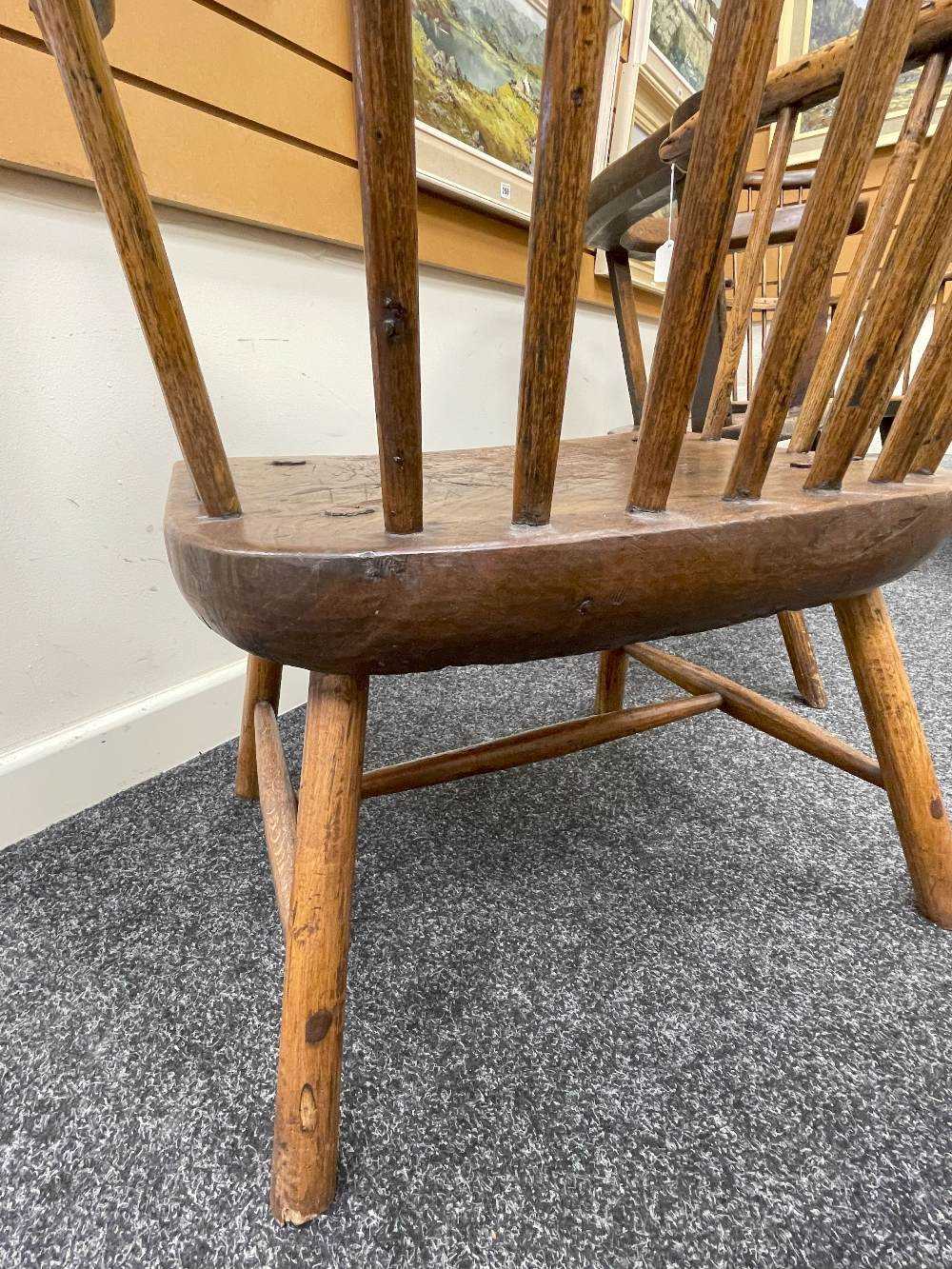 WELSH ELM & ASH STICK BACK ARMCHAIR, c.1800, probably Carmarthenshire, the arched back above seven - Image 21 of 22