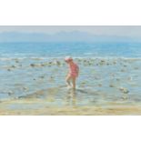 ‡ STEVEN JONES (1959-2017) acrylic - entitled, 'Llanddwyn Beach', signed in pencil, 35 x 54cms