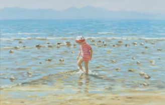 ‡ STEVEN JONES (1959-2017) acrylic - entitled, 'Llanddwyn Beach', signed in pencil, 35 x 54cms