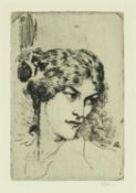 ‡ AUGUSTUS JOHN RA (Welsh, 1878 - 1961) etching - head portrait of a young woman, signed in