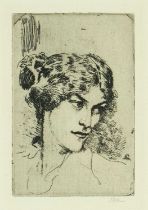 ‡ AUGUSTUS JOHN RA (Welsh, 1878 - 1961) etching - head portrait of a young woman, signed in