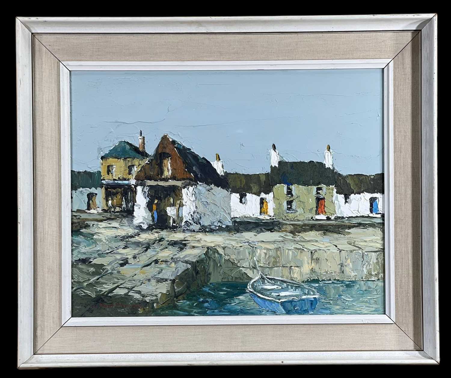 ‡ CHARLES WYATT WARREN (Welsh 1908-1993) oil on board - entitled verso, 'Harbour Cottages', - Image 2 of 3