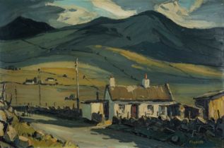 ‡ EDWIN FORREST (1918-2002) oil on board - entitled verso, 'Welsh Hill Farm Near Nazareth', (sic),