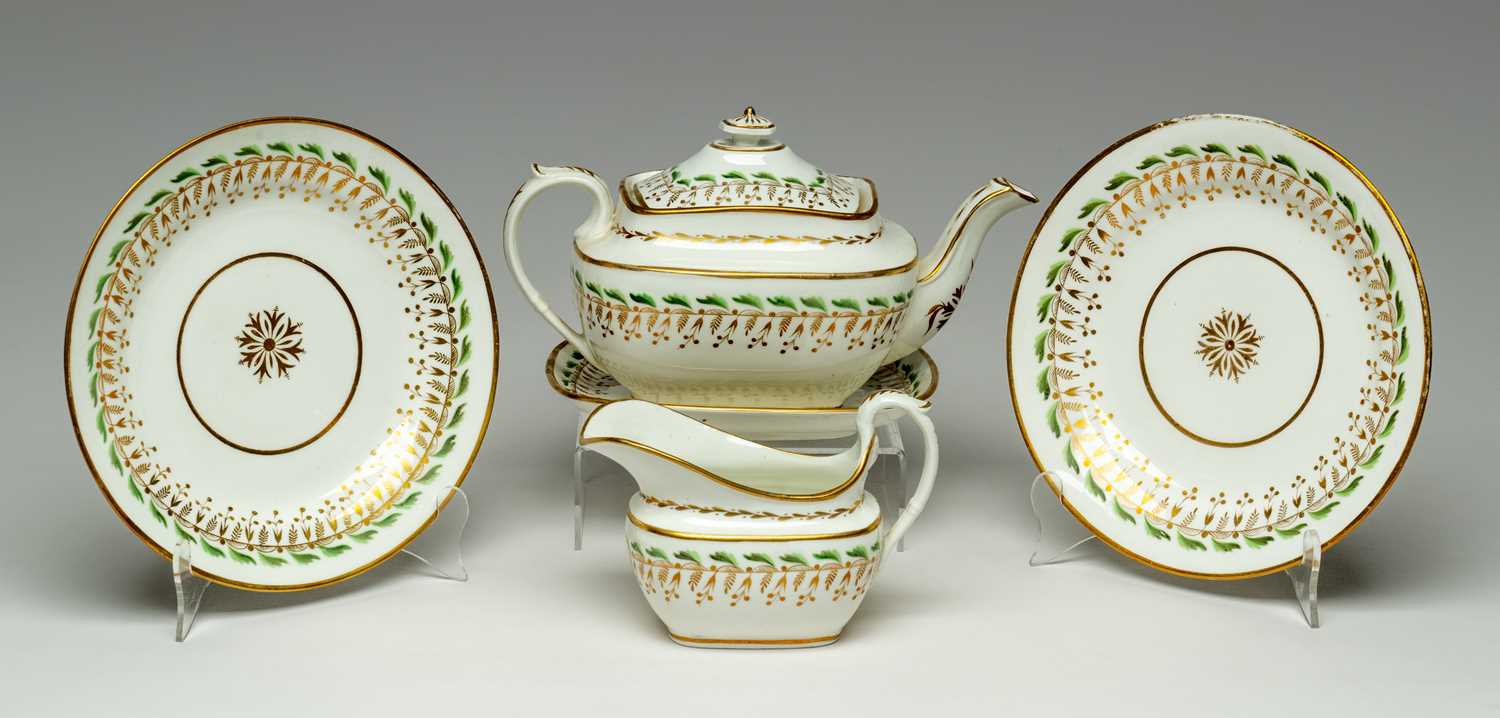 SWANSEA PORCELAIN PART TEA SERVICE circa 1820, set pattern '251', decorated with green and gilt leaf