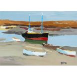 ‡ DONALD MCINTYRE (1923-2009) acrylic on board - entitled verso, 'Low Tide' signed with initials, 18