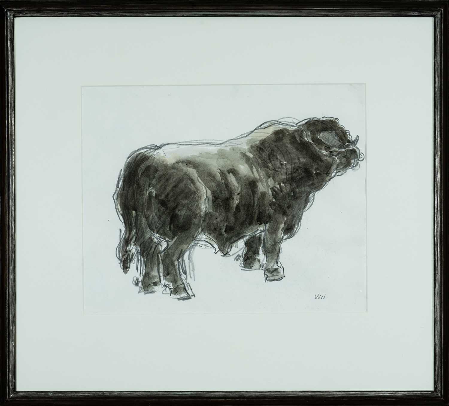 ‡ SIR KYFFIN WILLIAMS RA pencil and watercolour - entitled verso, 'Welsh Black Bull' on Thackeray - Image 2 of 4