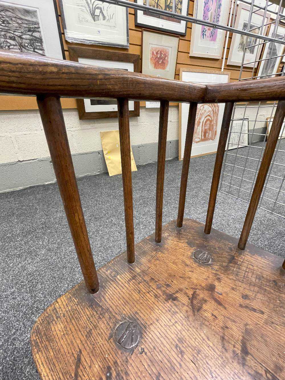 BELIEVED WELSH ELM & ASH ARMCHAIR late 18th Century, fourteen spindles below square shaped joined - Image 7 of 28