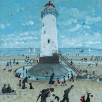 ‡ NICK HOLLY (b.1968) large oil on canvas - entitled verso, 'Talacre Lighthouse, Prestatyn,