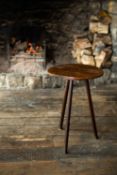 WELSH SYCAMORE AND ASH CRICKET TABLE, 19th Century, circular top with top with natural insect damage