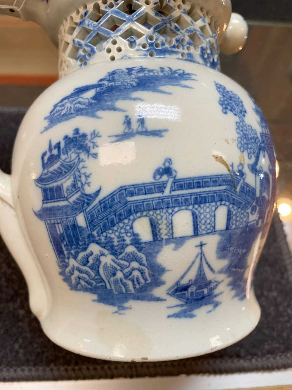 SWANSEA CAMBRIAN PEARLWARE PUZZLE JUG circa 1810, printed in blue with the 'Longbridge' pattern, - Image 13 of 20