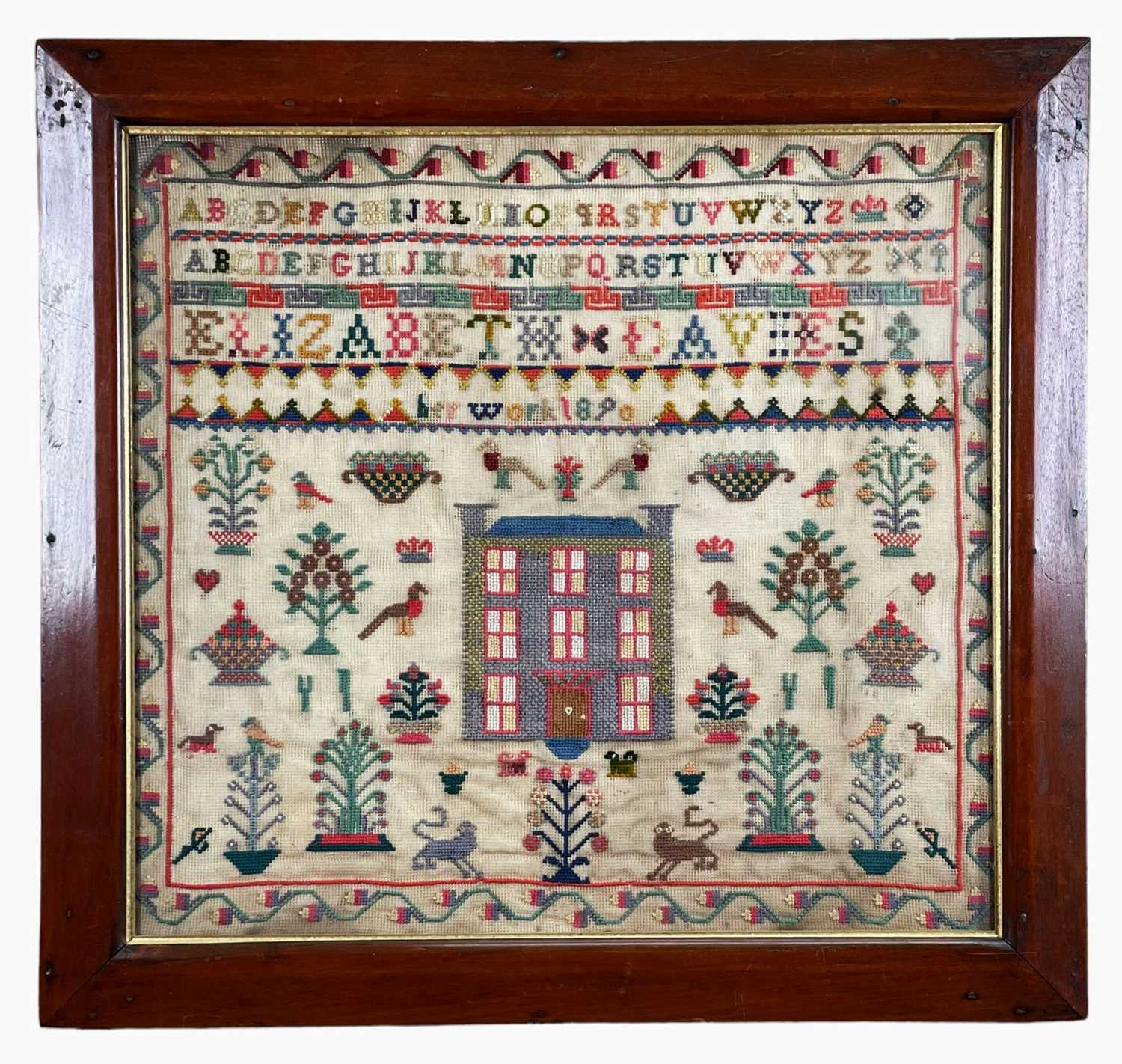 VICTORIAN WOOLWORK SAMPLER, dated 1890, very well and profusely worked in different colours by - Image 2 of 2