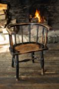 WELSH ELM AND ASH YOKE-BACK CHAIR, late 18th Century, U-shaped joined seat-rail above nine spindles,