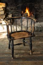 WELSH ELM AND ASH YOKE-BACK CHAIR, late 18th Century, U-shaped joined seat-rail above nine spindles,