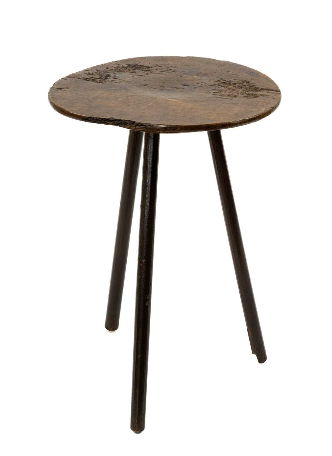 WELSH SYCAMORE AND ASH CRICKET TABLE, 19th Century, circular top with top with natural insect damage - Image 2 of 2