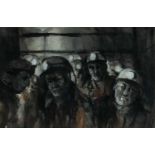 ‡ VALERIE GANZ (Welsh 1936-2015) watercolour - group of miners, signed, 20 x 31cms Provenance: