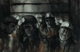 ‡ VALERIE GANZ (Welsh 1936-2015) watercolour - group of miners, signed, 20 x 31cms Provenance: