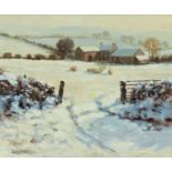 ‡ DONNA CRAWSHAW (b.1960) oil on board - entitled verso, 'Snow, Snow, Snow' on The Gallery at Trap