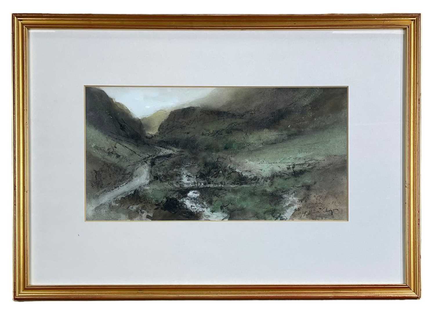 ‡ WILLIAM SELWYN (Welsh b. 1933) mixed media - entitled verso, 'Llanberis Pass' on Albany Gallery - Image 2 of 2