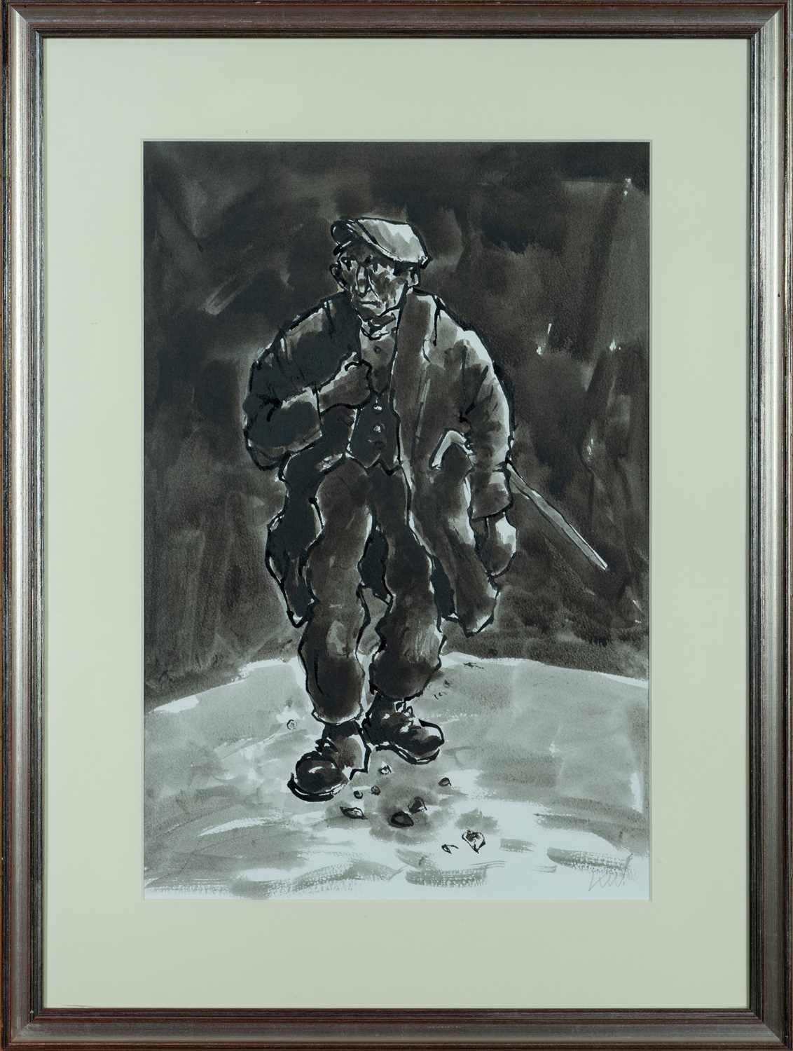 ‡ SIR KYFFIN WILLIAMS RA ink and wash - entitled verso, 'Hill Farmer No.2' on Thackeray Gallery - Image 2 of 3