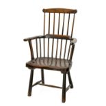 WELSH ELM & ASH COMB-BACK ARMCHAIR, circa 1800, probably Carmarthenshire, the back of seven spindles