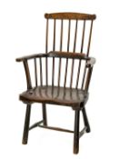 WELSH ELM & ASH COMB-BACK ARMCHAIR, circa 1800, probably Carmarthenshire, the back of seven spindles