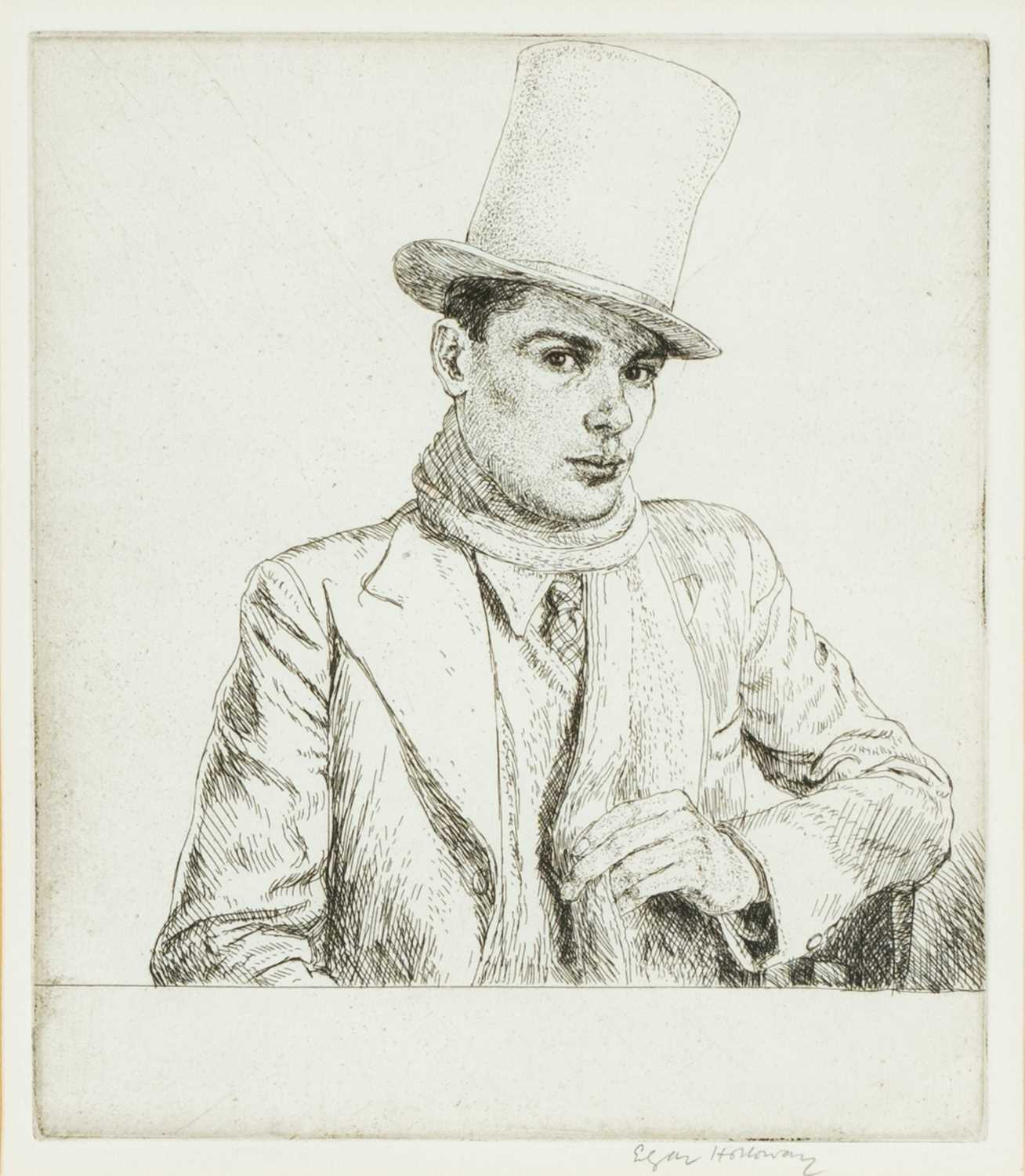 EDGAR HOLLOWAY (1914-2008) etching - self-portrait, No.10 'The Grey Topper, 1937', signed, 19 x