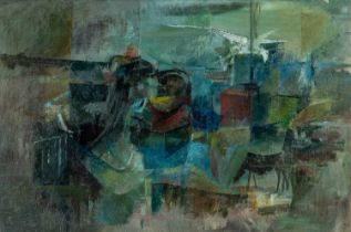 ‡ RAY HOWARD JONES (1903-1996) oil on canvas - abstract with bird, horse and figure in the