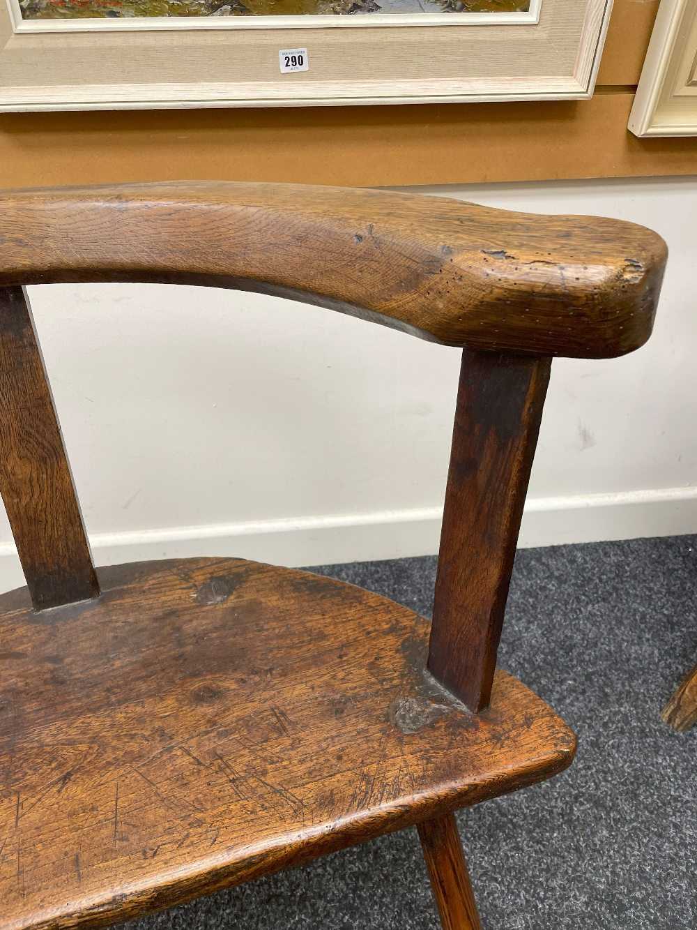 WELSH OAK, ELM & ASH YOKE-BACK CHAIR 18th Century, probably Cardiganshire, thick shaped rail above - Image 6 of 24
