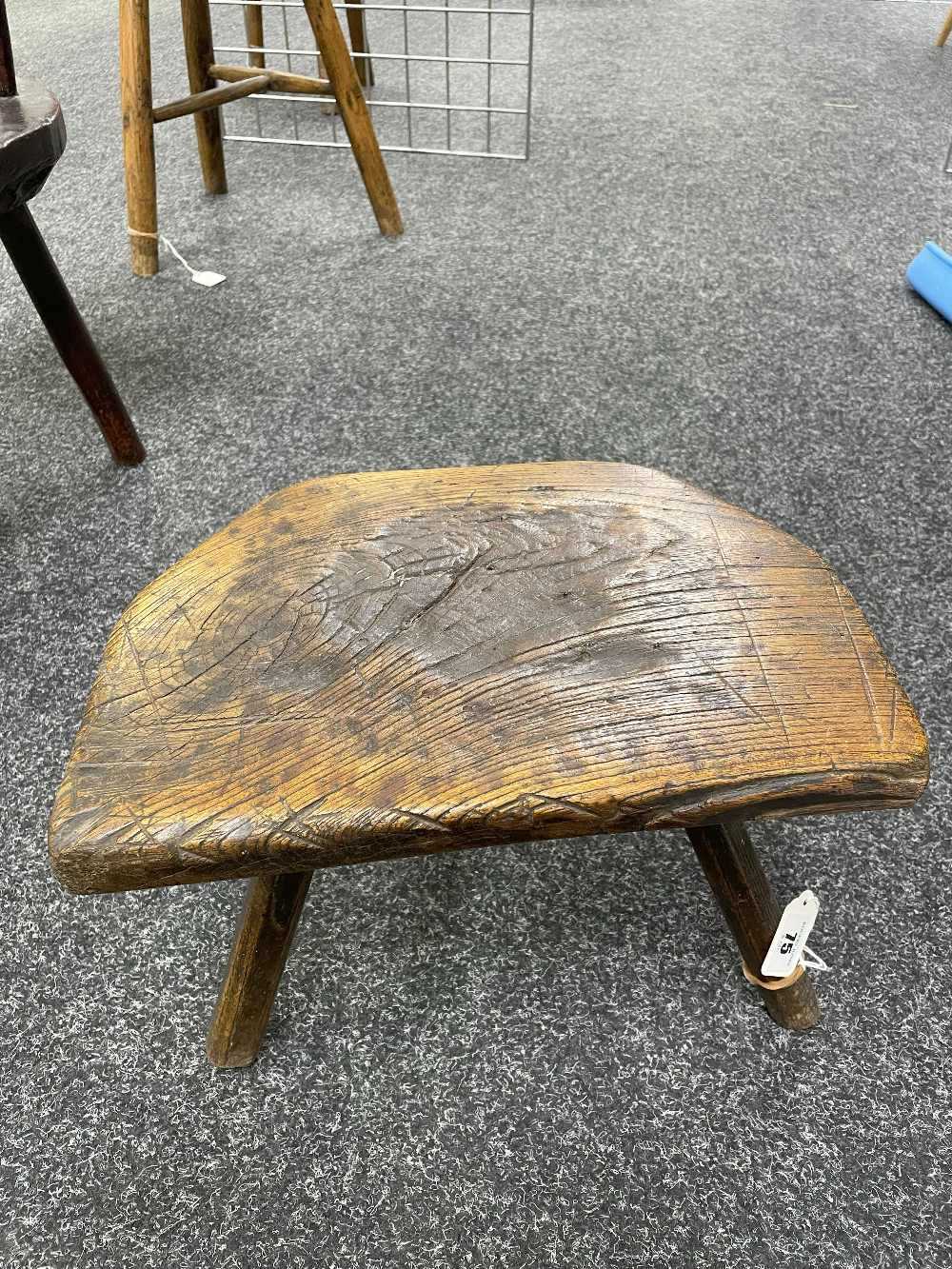 WELSH ASH MILKING STOOL, 19th Century, probably Carmarthenshire, the thick chamfered seat with - Image 2 of 14