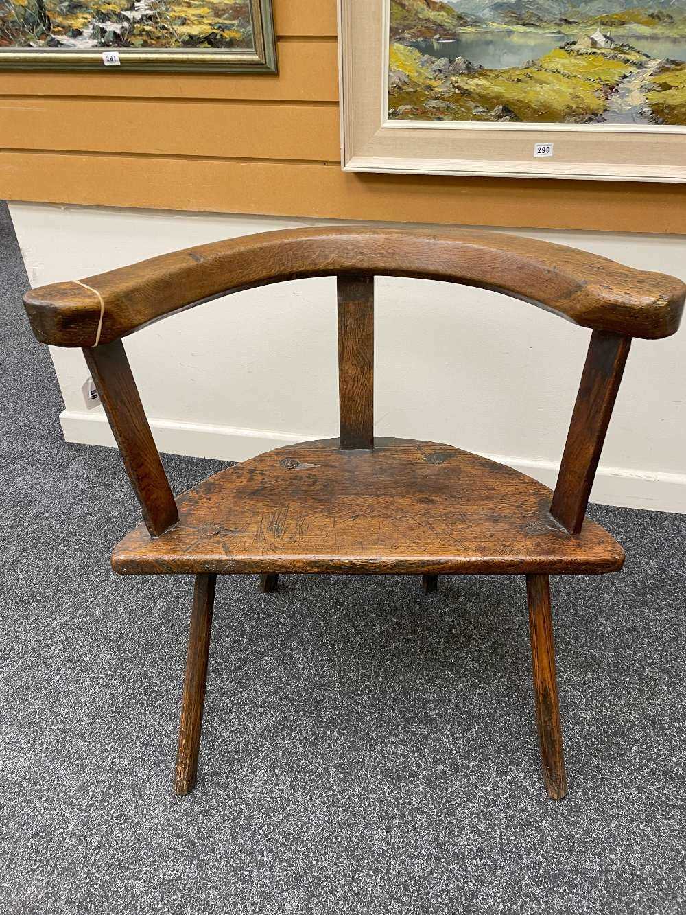 WELSH OAK, ELM & ASH YOKE-BACK CHAIR 18th Century, probably Cardiganshire, thick shaped rail above - Image 3 of 24