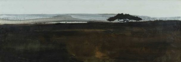 ‡ ROGER CECIL (Welsh 1942-2015) mixed media - barren landscape with single tree, signed and dated