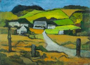 ‡ JOHN ELWYN (Welsh 1916-1997) acrylic on paper - entitled verso, 'Dyfed Farm III', signed, dated