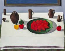 ‡ CHARLES BURTON (Welsh b. 1929) large oil on canvas - entitled verso, 'Red Fruits' on Martin Tinney