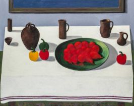 ‡ CHARLES BURTON (Welsh b. 1929) large oil on canvas - entitled verso, 'Red Fruits' on Martin Tinney