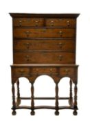 WELSH OAK INLAID CHEST ON STAND early 18th Century and later, Glamorgan, with double plank top