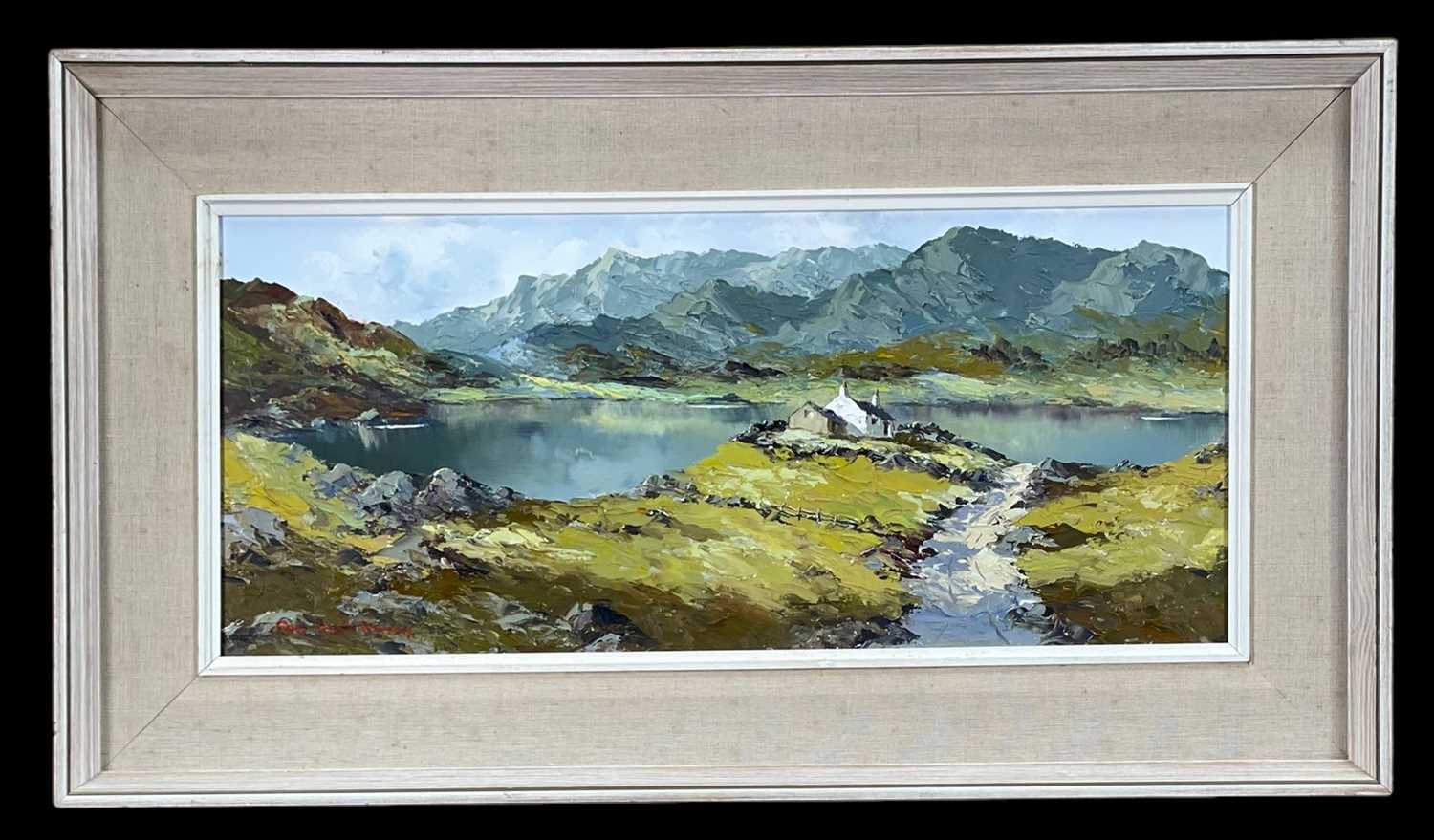 ‡ CHARLES WYATT WARREN (Welsh 1908-1993) oil on board - entitled verso, 'Merioneth Lake', signed - Image 2 of 3