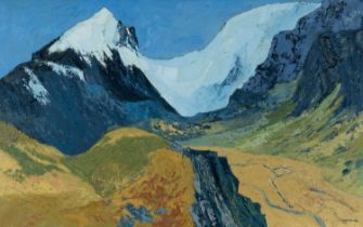 ‡ GWILYM PRICHARD (Welsh 1931-2015) large oil on canvas - landscape possibly Pyrenees mountains with