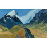 ‡ GWILYM PRICHARD (Welsh 1931-2015) large oil on canvas - landscape possibly Pyrenees mountains with