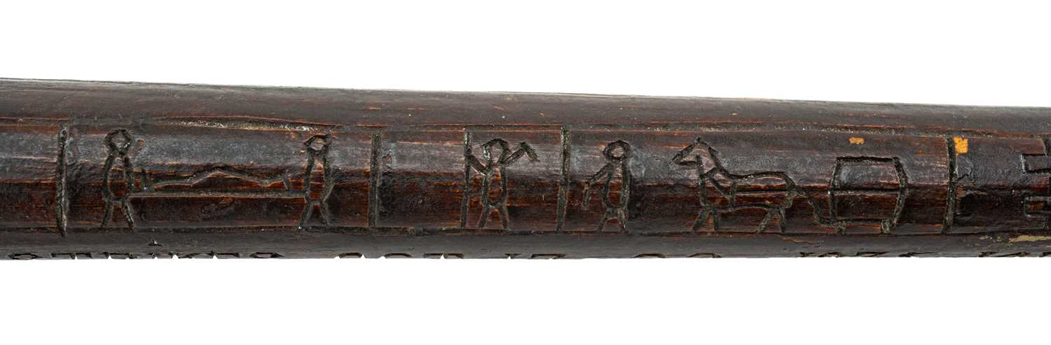 WELSH CARVED MINING DOCUMENTARY WALKING CANE of mining-strike interest, the handle carved as the - Image 3 of 4