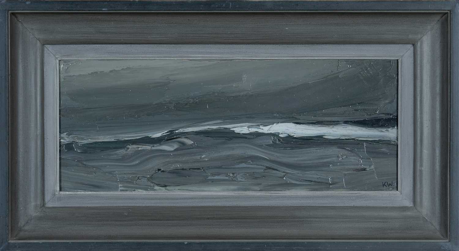 ‡ SIR KYFFIN WILLIAMS RA oil on canvas - entitled verso, 'Rough Sea off Llanddwyn', signed with - Image 2 of 2