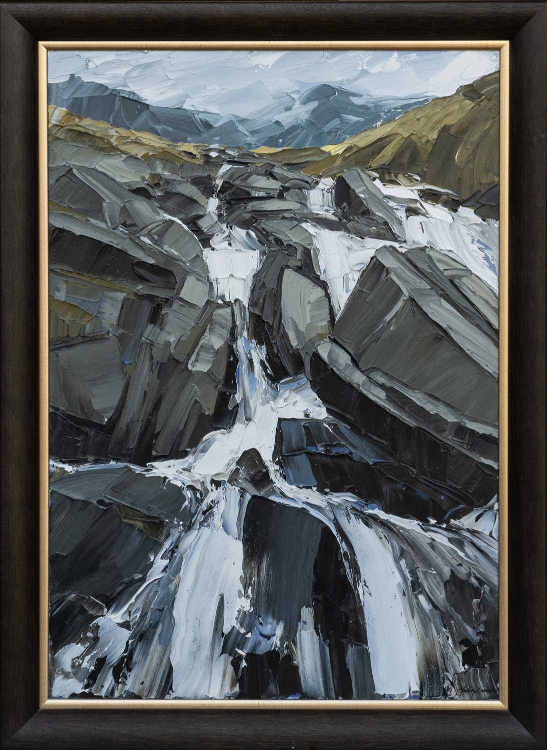 ‡ MATTHEW SNOWDEN (b. 1969) acrylic on canvas - entitled verso, 'Afon Ogwen, Cwm Idwal', signed,