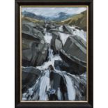 ‡ MATTHEW SNOWDEN (b. 1969) acrylic on canvas - entitled verso, 'Afon Ogwen, Cwm Idwal', signed,