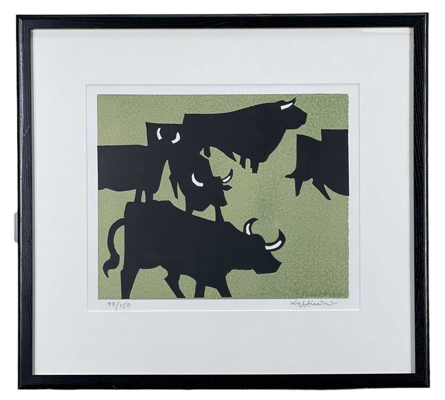 ‡ SIR KYFFIN WILLIAMS RA limited edition (95/150) linocut - Welsh Black Cattle, signed and number in - Image 2 of 3