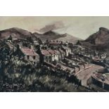 ‡ SIR KYFFIN WILLIAMS RA unusually large mixed media on paper - Talysarn Village, Caernarfon in