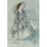 ‡ VALERIE GANZ (Welsh 1936-2015) mixed media - portrait of a seated ballerina, signed, 38 x 27cms
