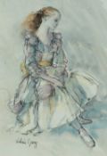 ‡ VALERIE GANZ (Welsh 1936-2015) mixed media - portrait of a seated ballerina, signed, 38 x 27cms