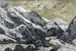 ‡ SIR KYFFIN WILLIAMS RA oil on canvas - entitled verso, 'Lliwedd in Snow', dated verso '60, 60 x