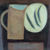 ‡ VIVIENNE WILLIAMS (Welsh b.1955) mixed media - entitled verso, 'Jug with Plate of Beans' on Martin